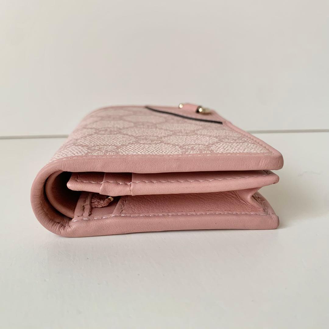 【GUCCI】グッチ　スモールウォレット　二つ折り財布　GGエンブレム　ピンク