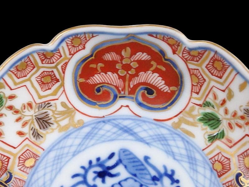 大聖寺伊万里　金襴手　草花に亀甲紋の図　４寸皿　５枚　233AS-CVy