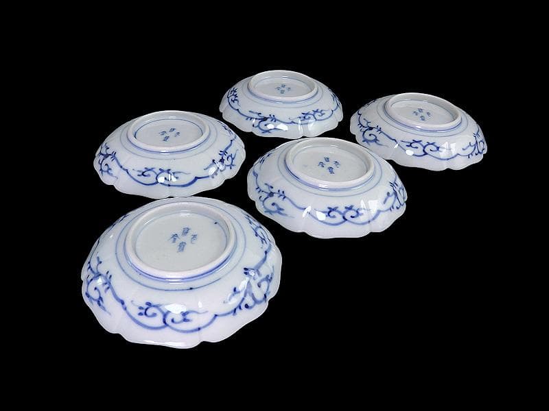 大聖寺伊万里　金襴手　草花に亀甲紋の図　４寸皿　５枚　233AS-CVy