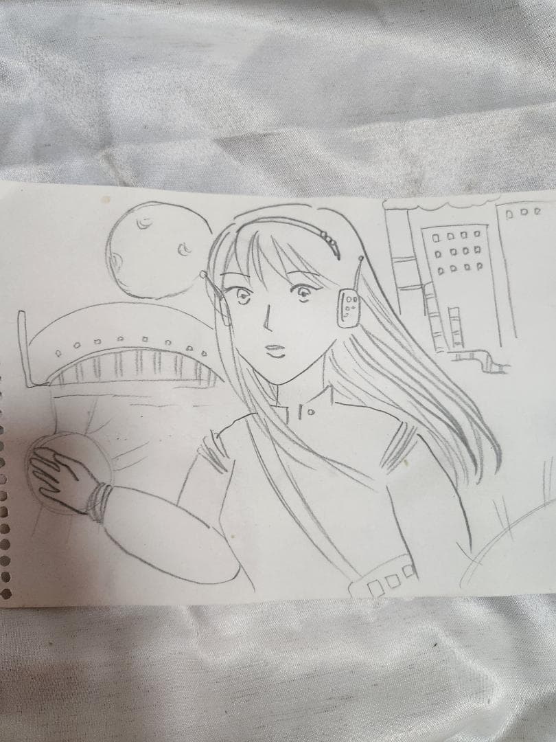 未来的な女性キャラクター 鉛筆画