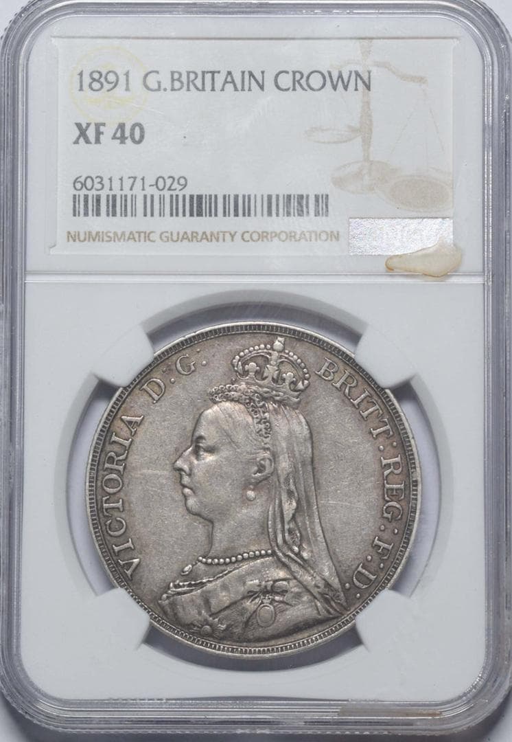 NGC XF40 イギリス １クラウン銀貨 ビクトリア (1891年)