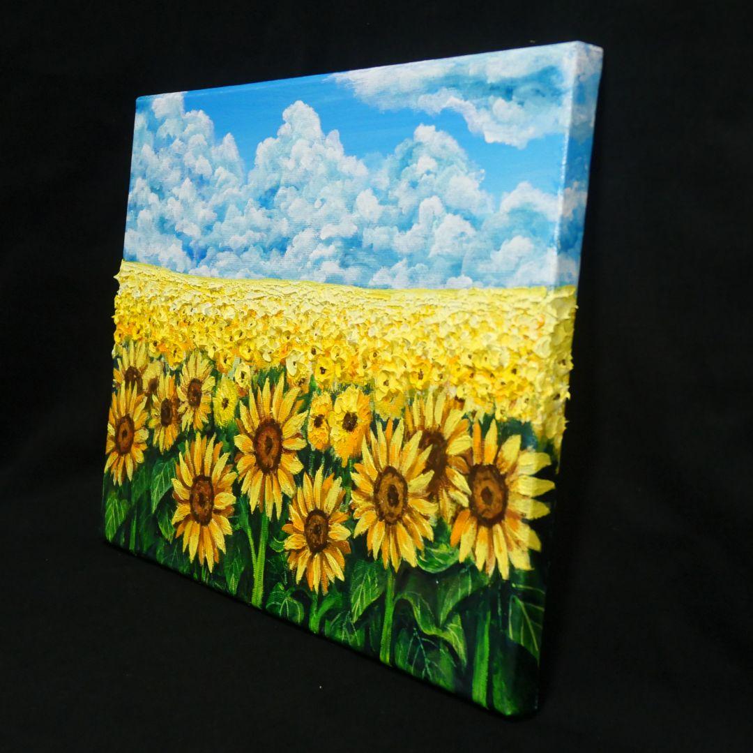 油絵 油彩 油彩画 絵 絵画【夏の向日葵畑】F4号