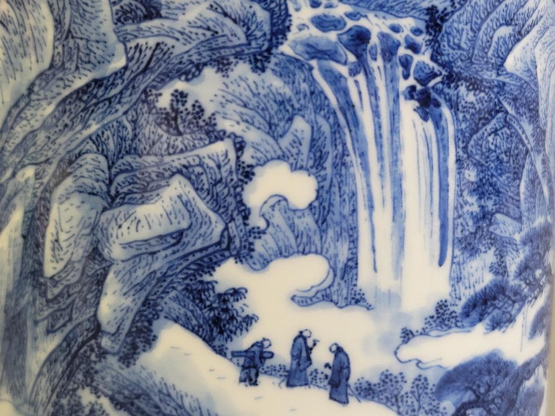 中国 染付 山水画 筆筒 光緒年製 書 文房具