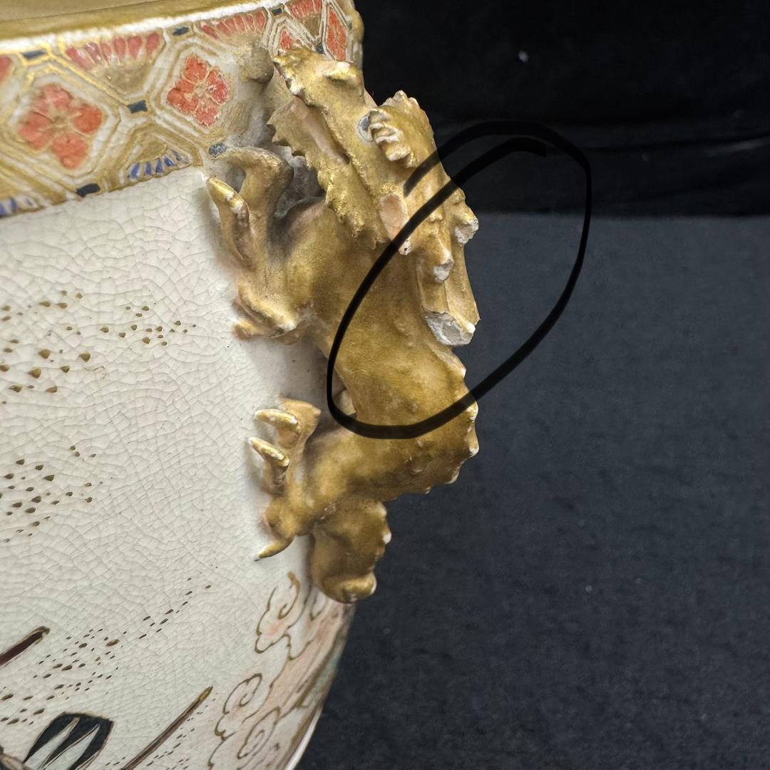 希少！薩摩焼 武将図 金彩香炉 獅子摘 古薩摩 箱付 名家旧蔵 明治時代 耳キズ