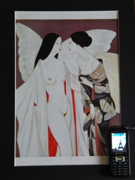 高沢圭一、蝶、高額画集より、版上サイン、新品額付、綺麗