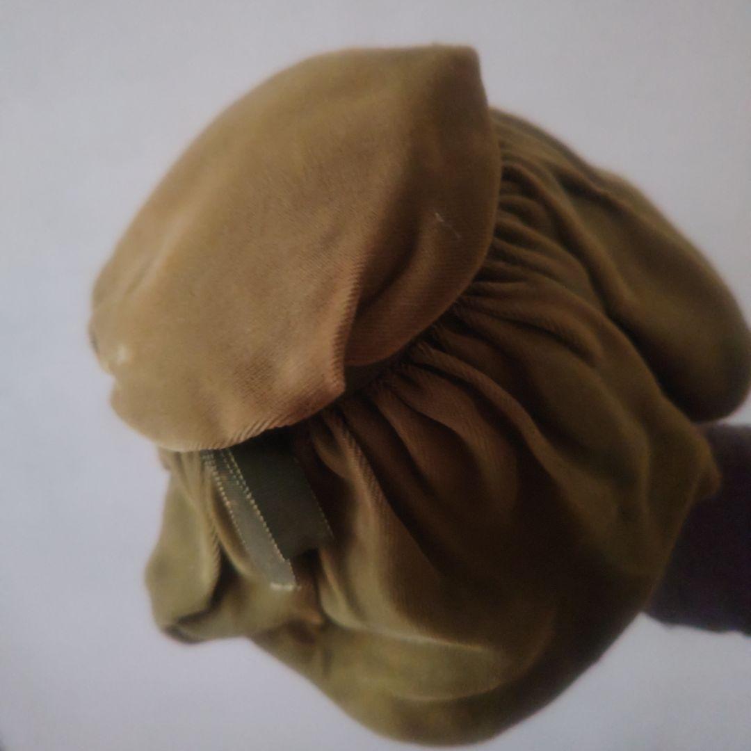 アンティーク　帽子　オリーブグリーン　ベルベット　グログランリボン