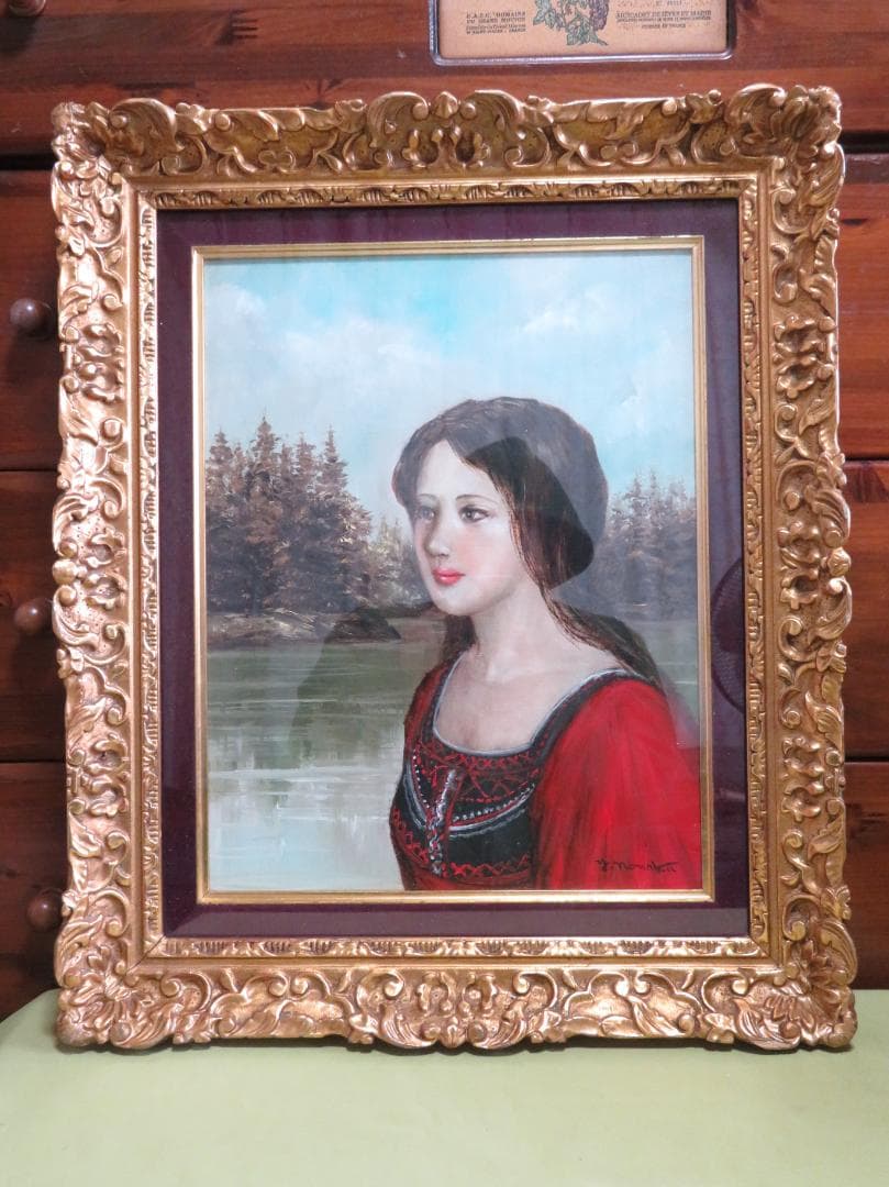 能仲ヤツヲ　「湖の女」　油彩　F6号　　モダンアート会員　叙情とロマンの世界