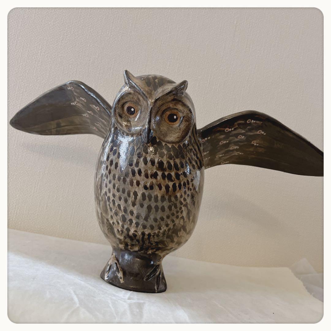 フクロウ　オブジェ　ハンドメイド陶器　スイスJacob Gelzer
