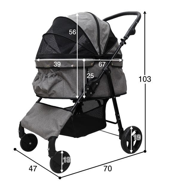 多頭用耐荷重30kg！ココハート ４輪ペットカート/甘えん坊バギーBIG グレー