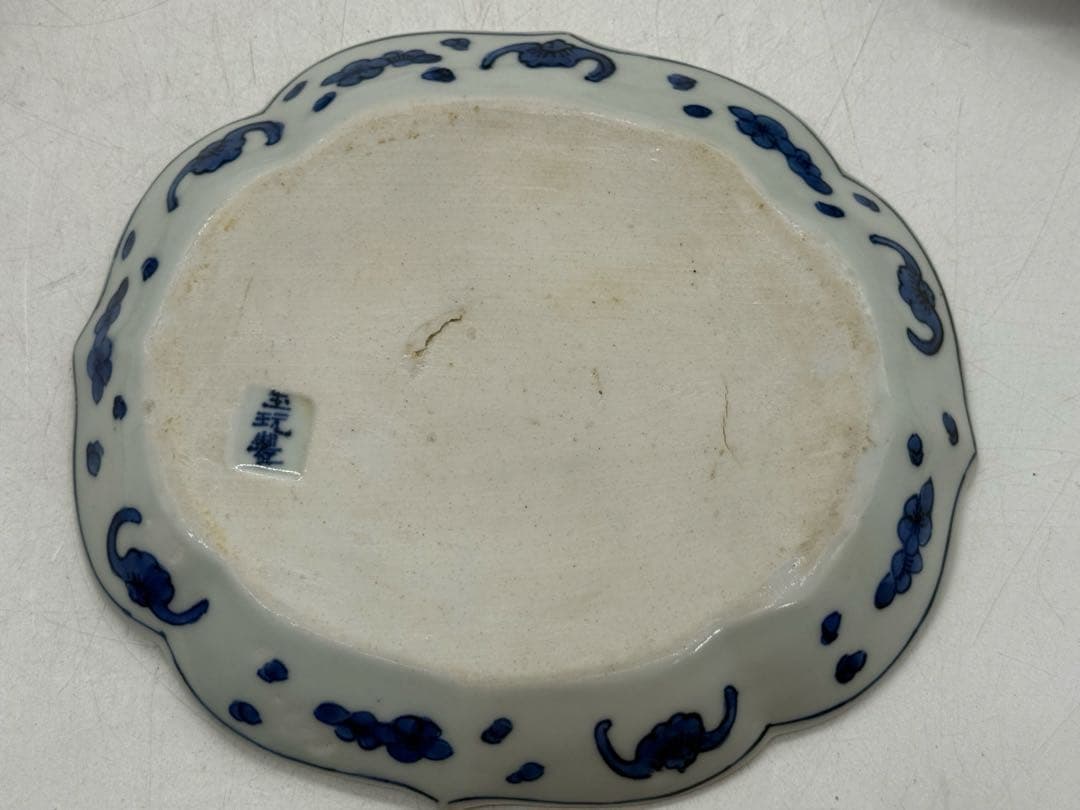 中国　染付　山水人物紋　菱型皿5点　玉玩製　送料込み251112