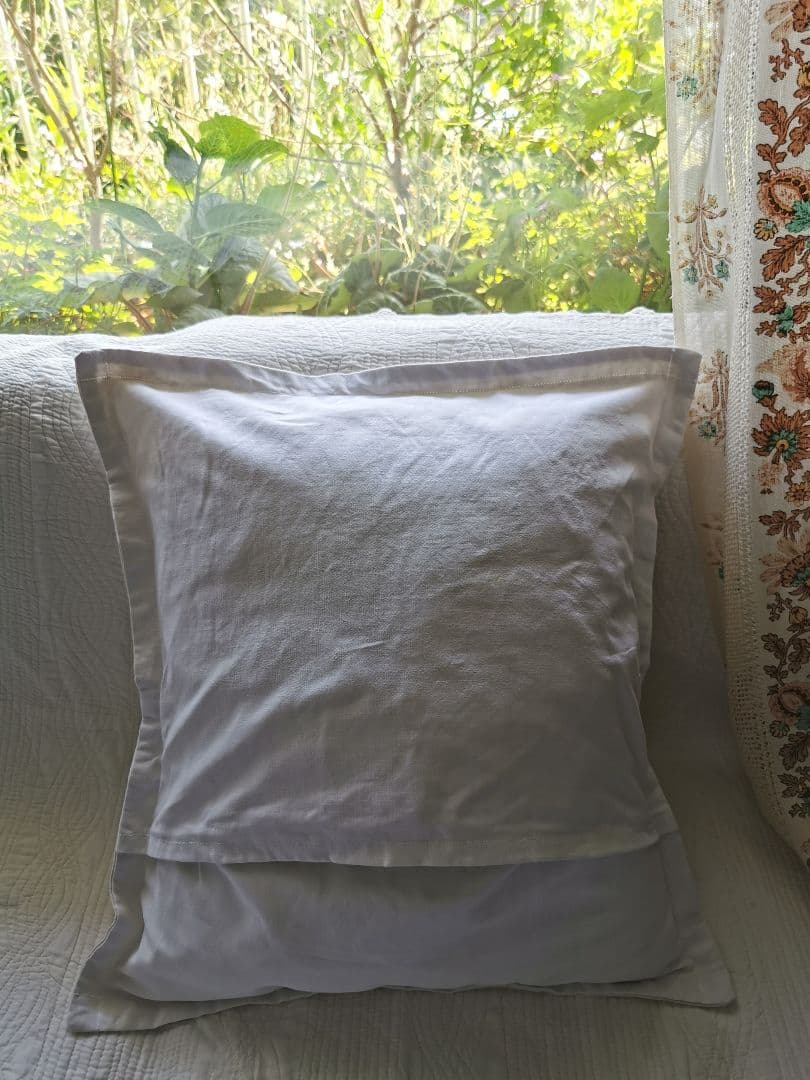 アンティークフランス 花文字モノグラムＥＣ手刺繍 リネンラージクッションカバー