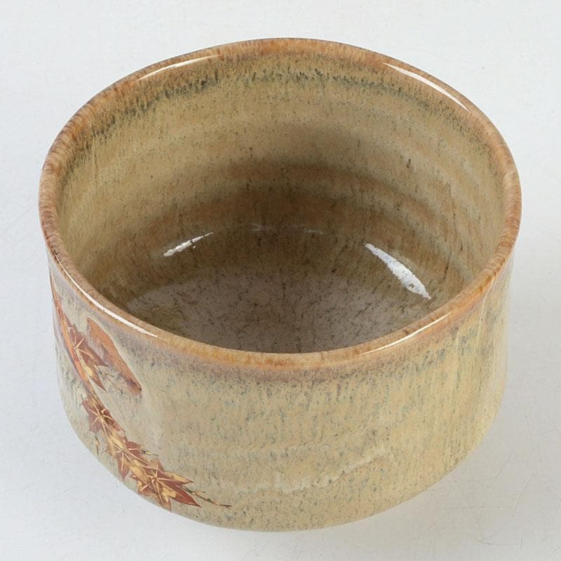 茶道具　京焼　秋峰窯　中村良二作　窯変紅葉絵　茶碗　共布共箱　V　9755