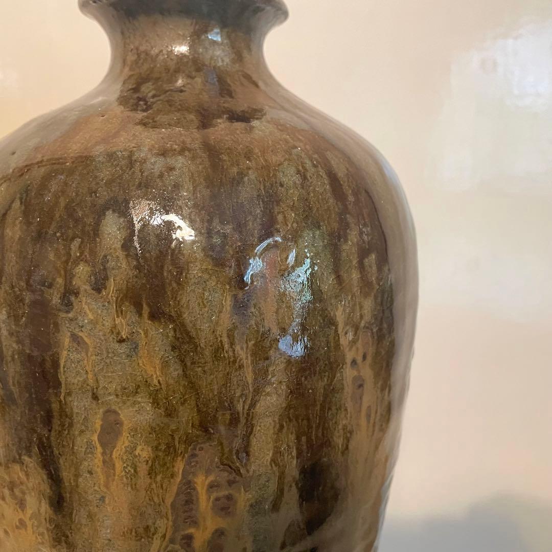鉄釉 瓶子 梅瓶 在銘 37cm 検）古瀬戸 自然釉 丹波焼 灰釉 中国美術