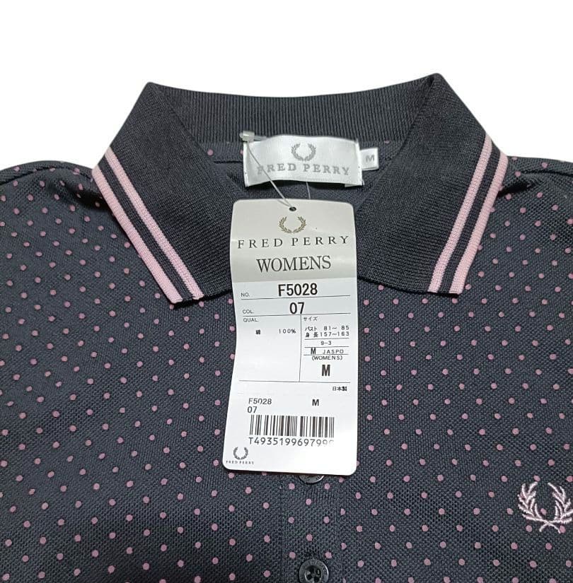 【新品未使用】フレッドペリー　 ポロワンピ　ドット柄　ネイビー ベルト　M