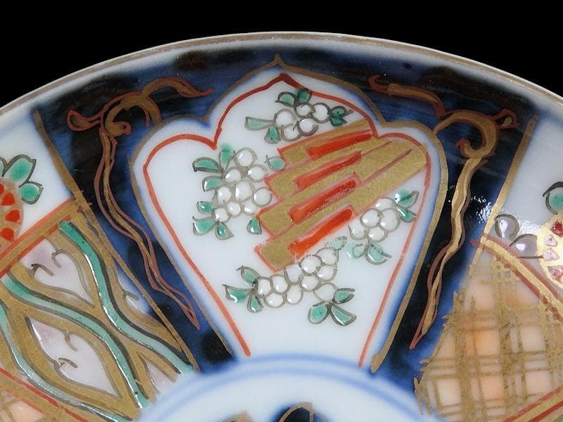 古伊万里　色絵　割絵　花の図　４寸皿　４枚　3164AS-CWu