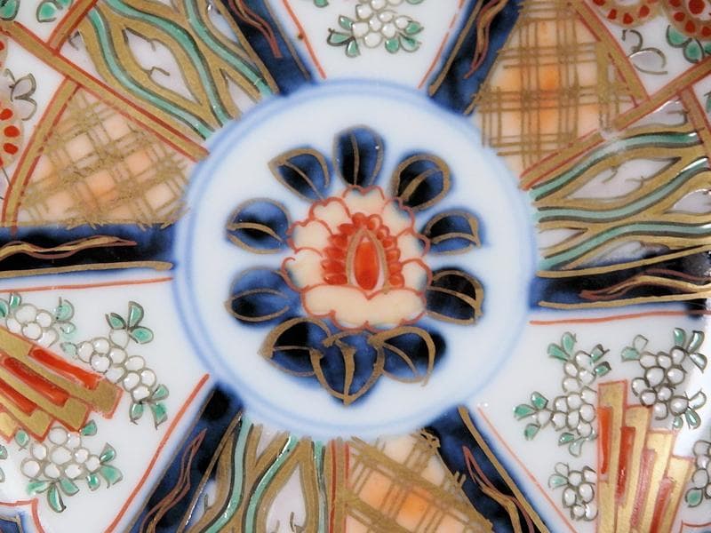 古伊万里　色絵　割絵　花の図　４寸皿　４枚　3164AS-CWu