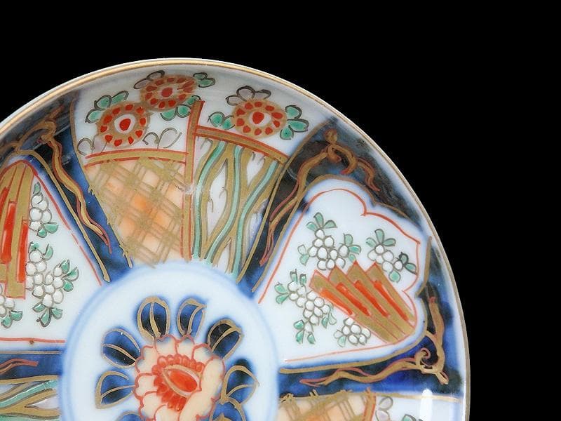 古伊万里　色絵　割絵　花の図　４寸皿　４枚　3164AS-CWu