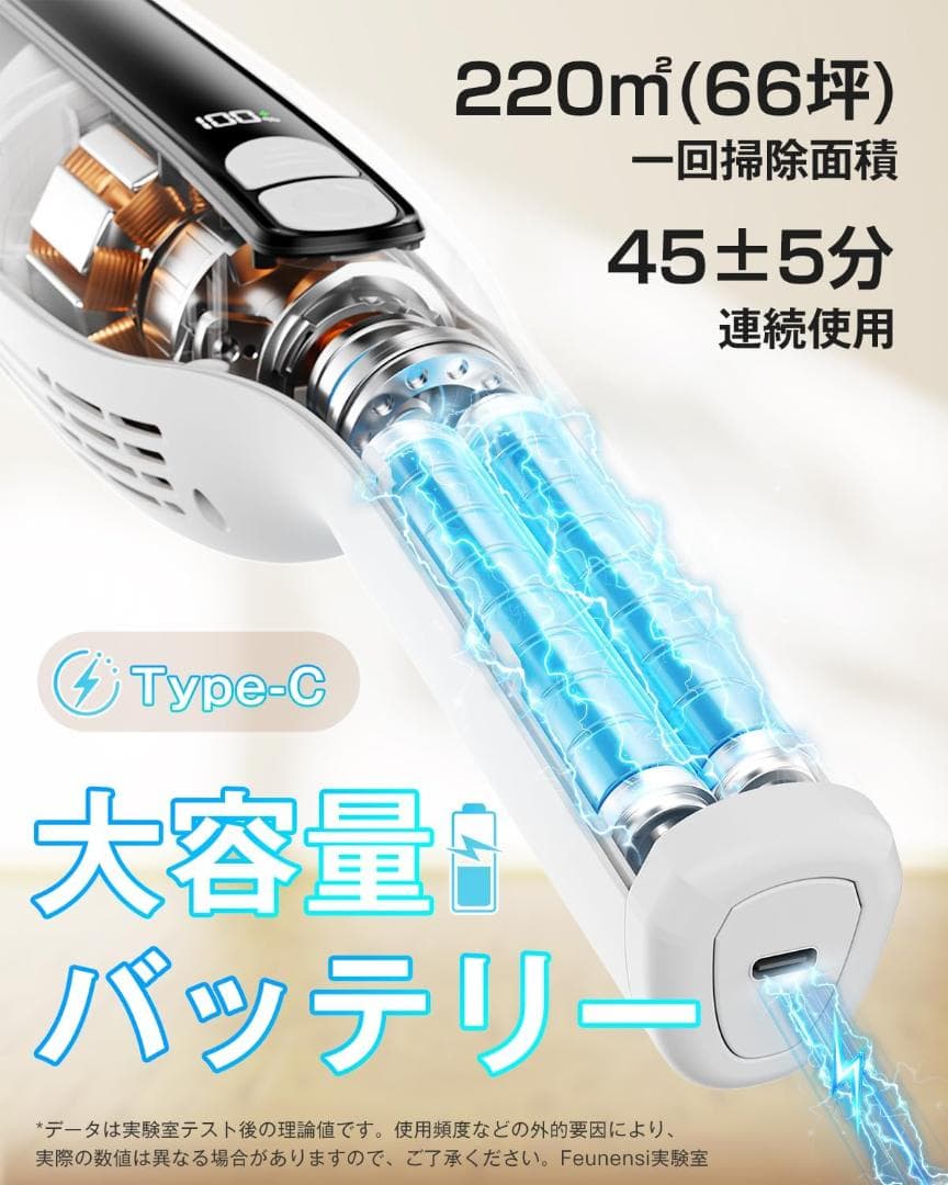 55KPa超強力吸引&自立式&LEDライト付き&超軽量 スティック クリーナー