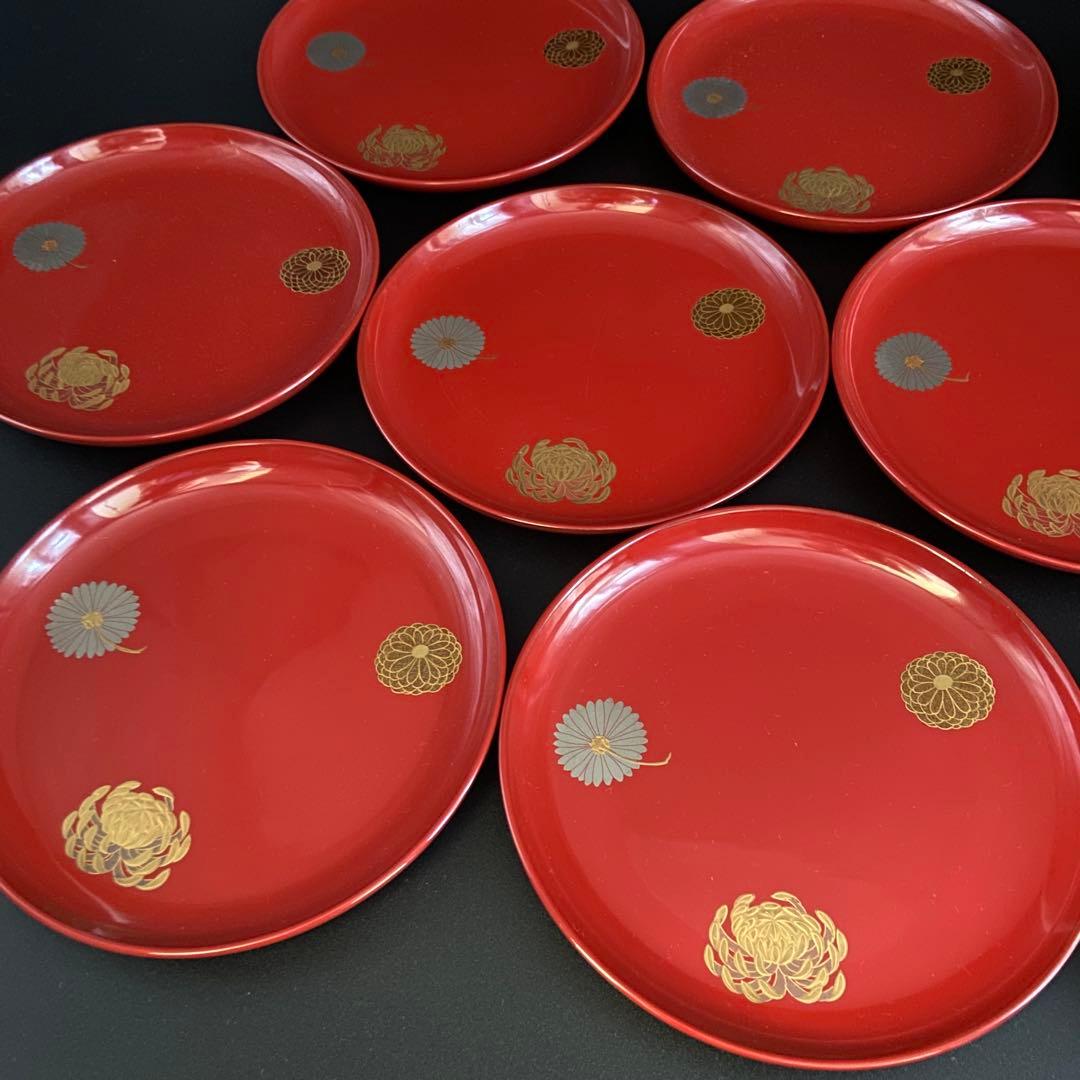 京都 平安象彦 菊 銘々盆 菓子皿 漆器 10客 共箱 菓子器 茶道具 懐石
