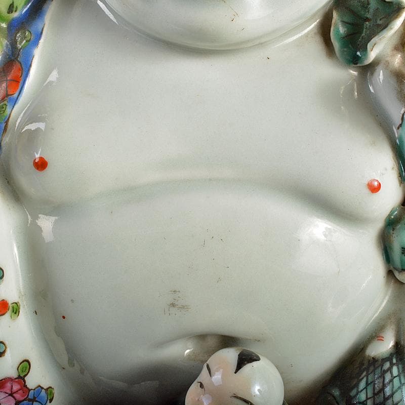 中国　景徳鎮　粉彩　布袋唐子像　置物　H　R6992