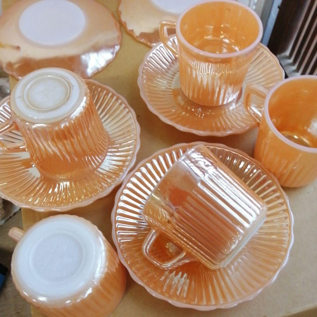 ファイヤーキング　マーキュリーグラス　カップ&ソーサー　ピーチラスター　５つ