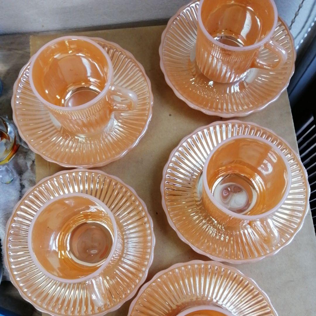 ファイヤーキング　マーキュリーグラス　カップ&ソーサー　ピーチラスター　５つ