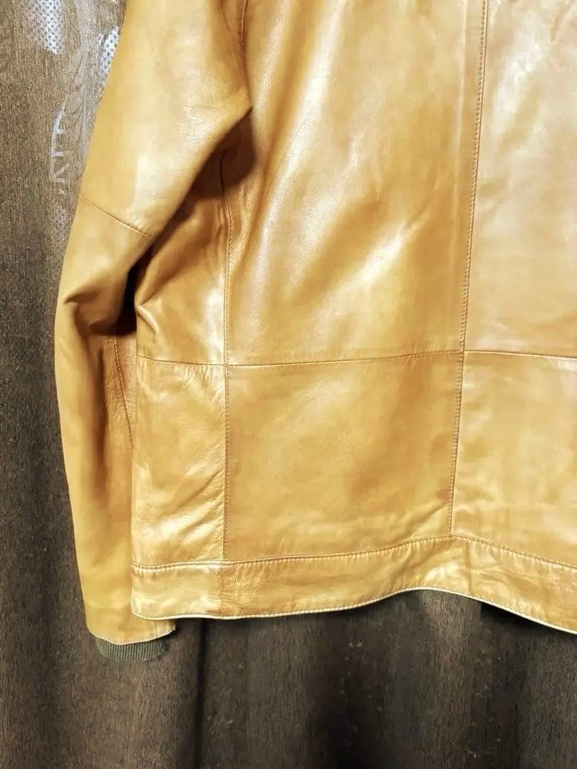 ユナイテッドアローズ・レザーライダース シングル襟もとニット・Ｌサイズ・ラム革