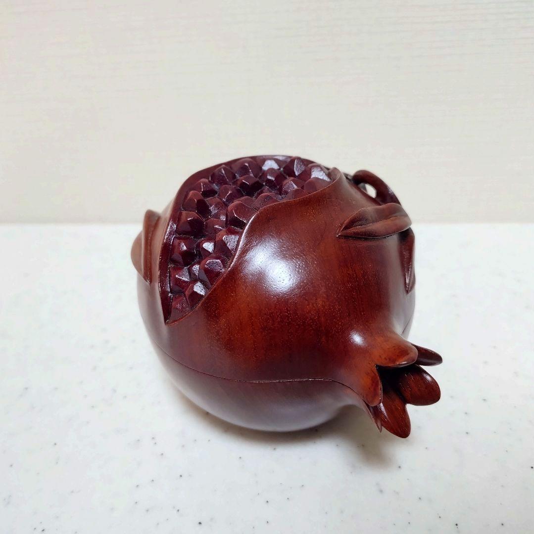 【未使用】 柘榴 瓜 唐木 合子 木彫工芸品 小物入れ 置物 香合