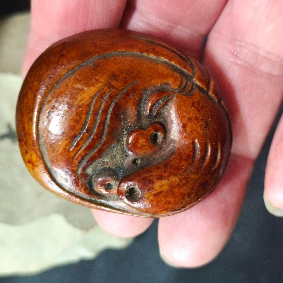 江戸根付 ひょっとこ 木彫り 骨董 時代物 アンティーク 旧家蔵出し 蒐集家放出