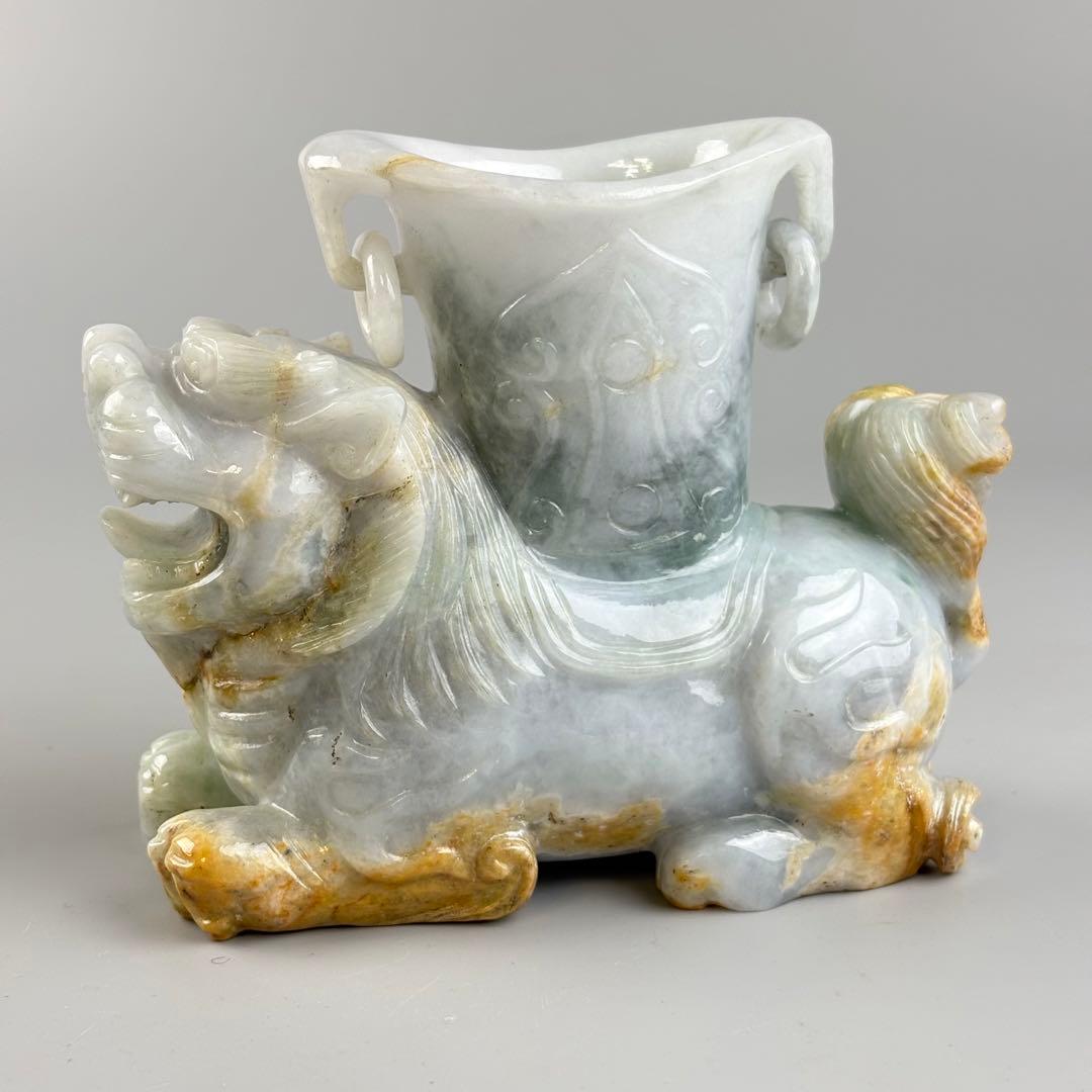 中国美術 翡翠 玉石 彫刻 獅子
