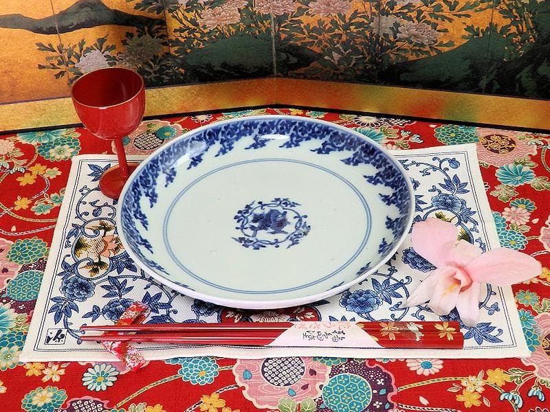 古伊万里　型紙摺　獅子唐草の図　６寸半皿　元禄期　A302AS-DBw