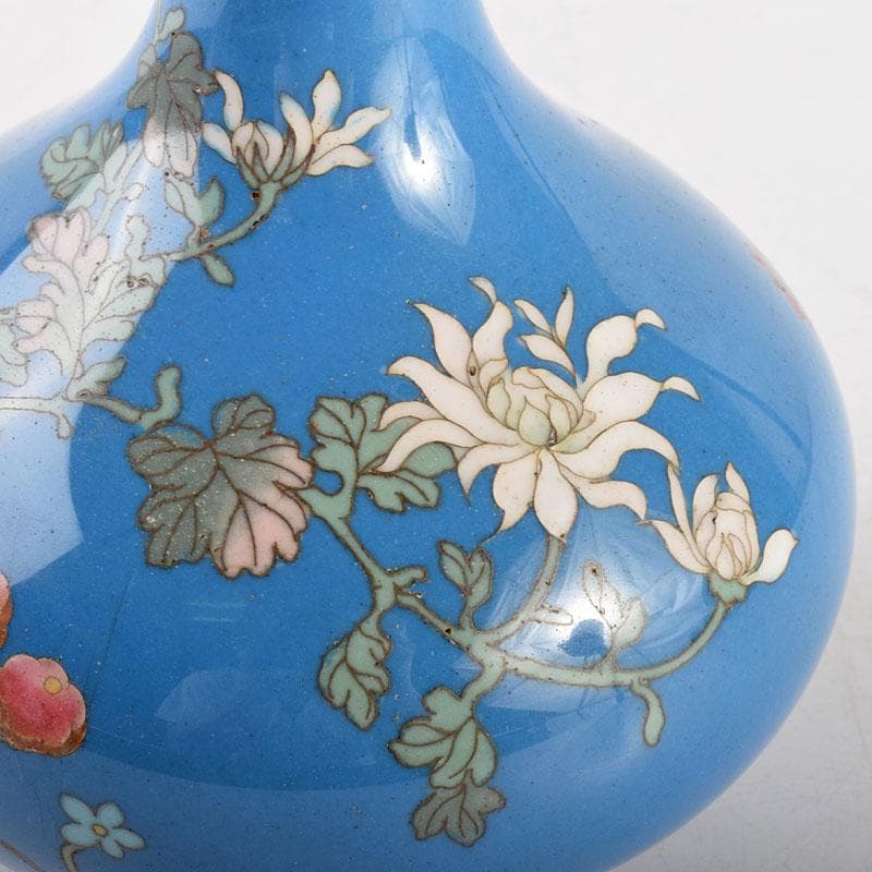 中国　古七宝琺瑯彩　花鳥文瓶　時代箱付　U　R4899