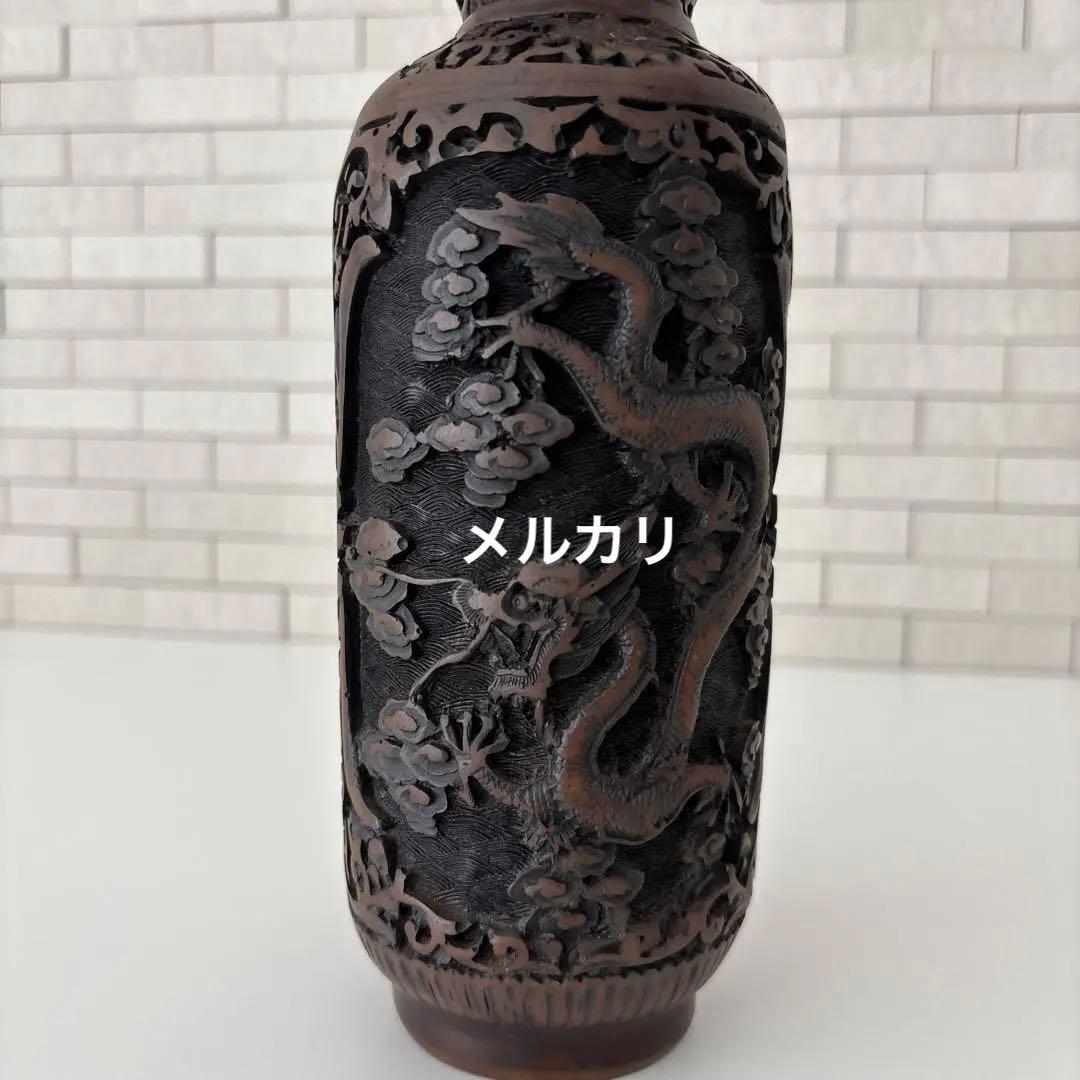 龍　花瓶　黒色花瓶　ドラゴン彫刻　一輪挿し　アンティーク　縁起物骨董品