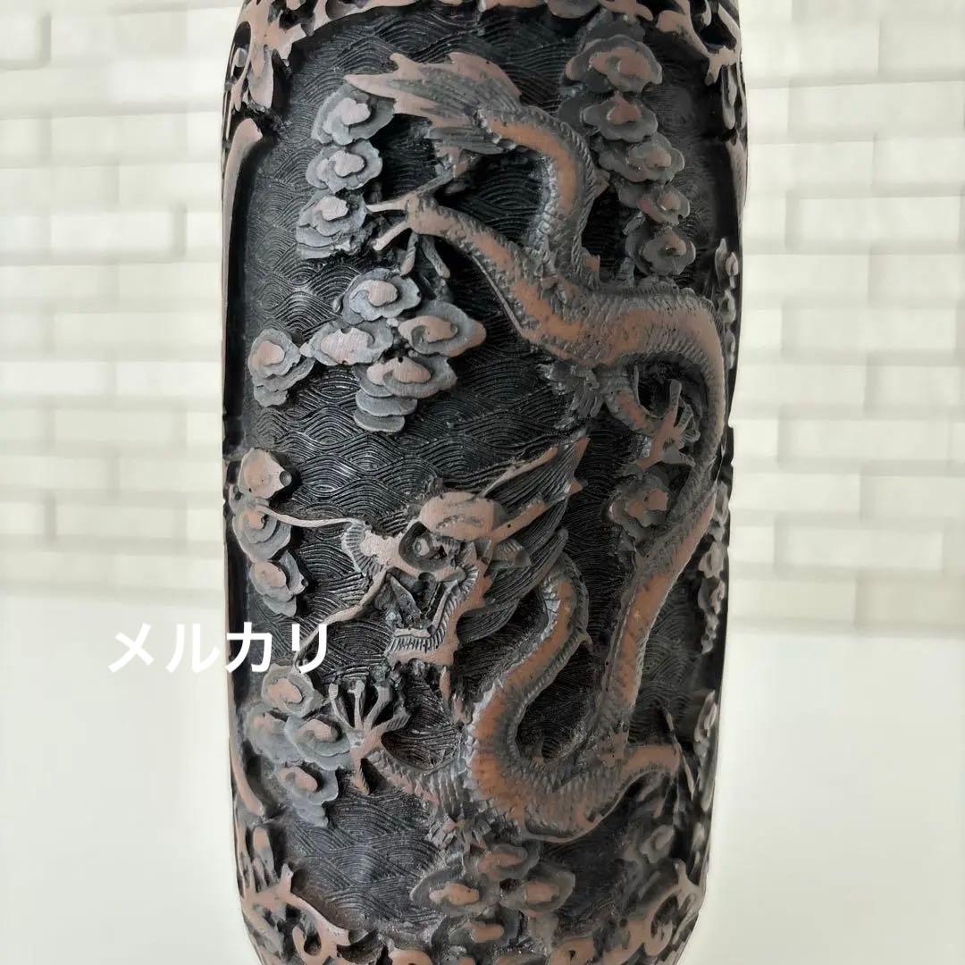 龍　花瓶　黒色花瓶　ドラゴン彫刻　一輪挿し　アンティーク　縁起物骨董品