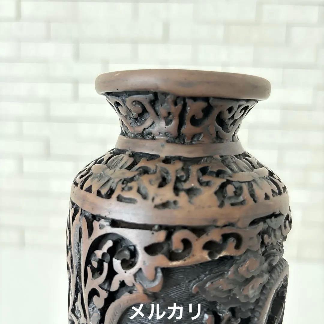 龍　花瓶　黒色花瓶　ドラゴン彫刻　一輪挿し　アンティーク　縁起物骨董品