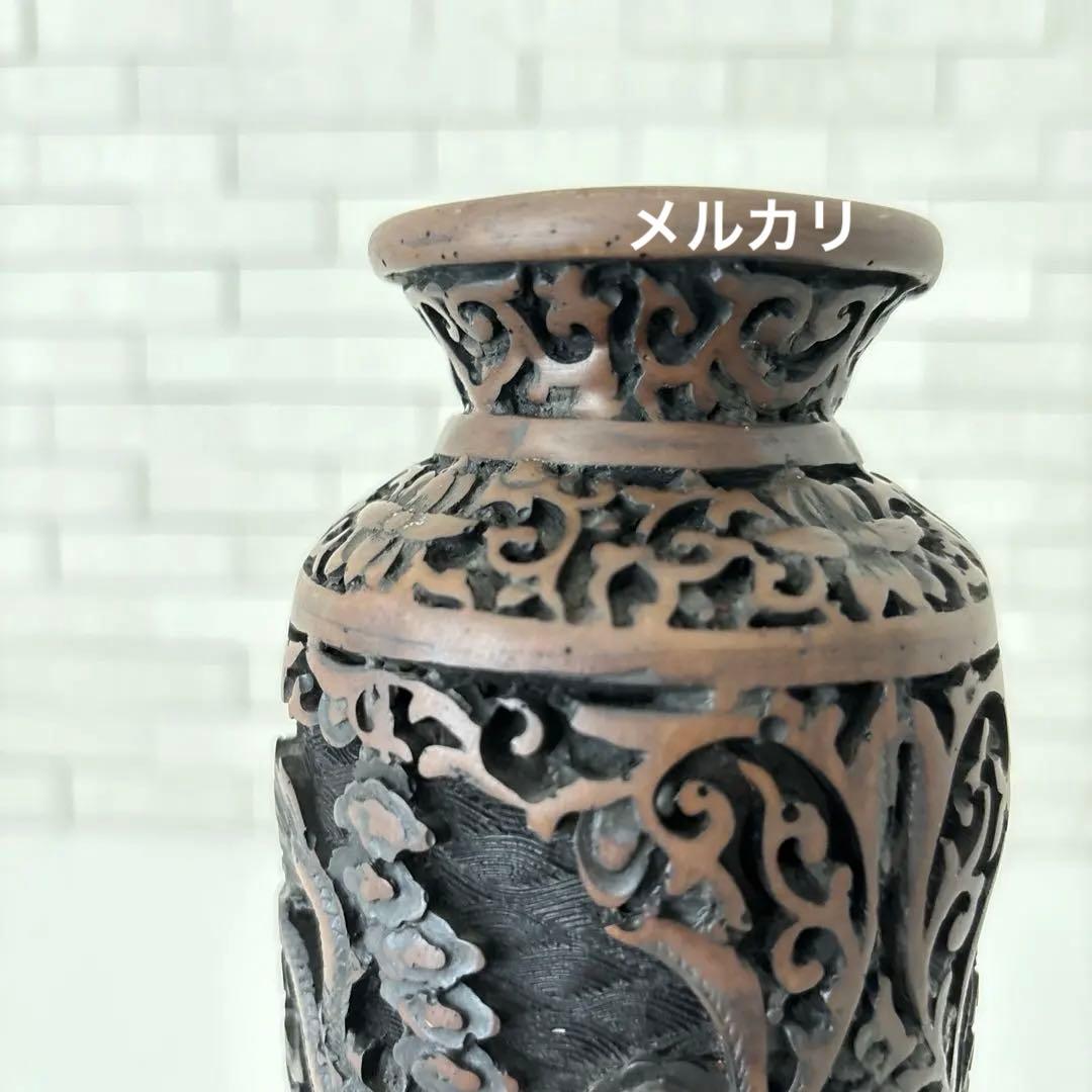 龍　花瓶　黒色花瓶　ドラゴン彫刻　一輪挿し　アンティーク　縁起物骨董品