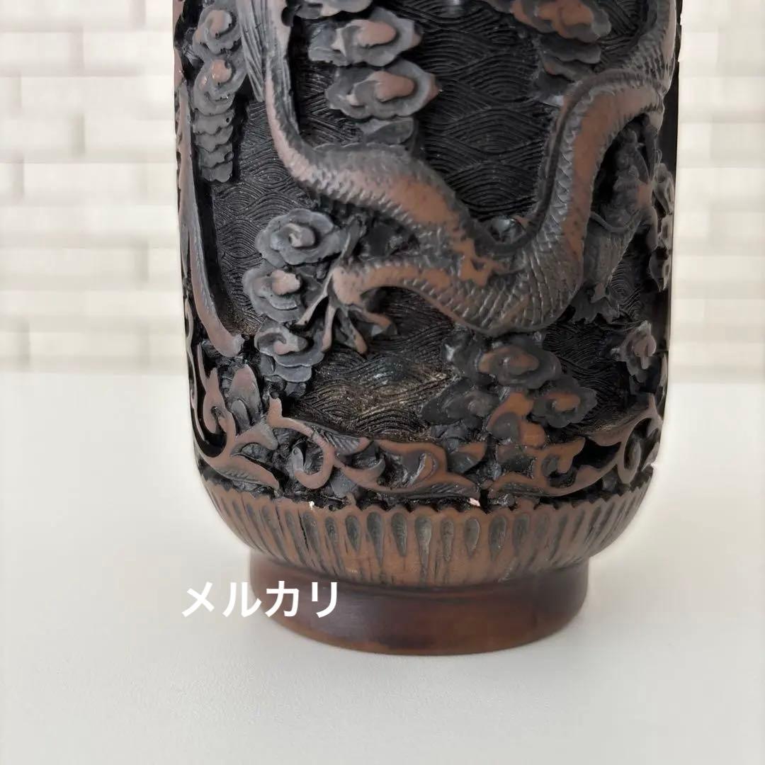 龍　花瓶　黒色花瓶　ドラゴン彫刻　一輪挿し　アンティーク　縁起物骨董品