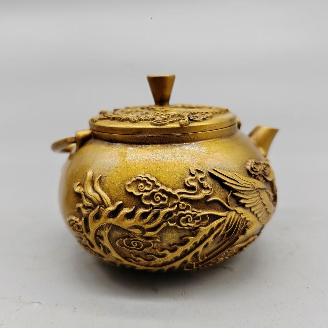 銅製 銅壺 龍鳳茶壺 徳利 手提げ壺茶道具 装飾品 工芸品 置物