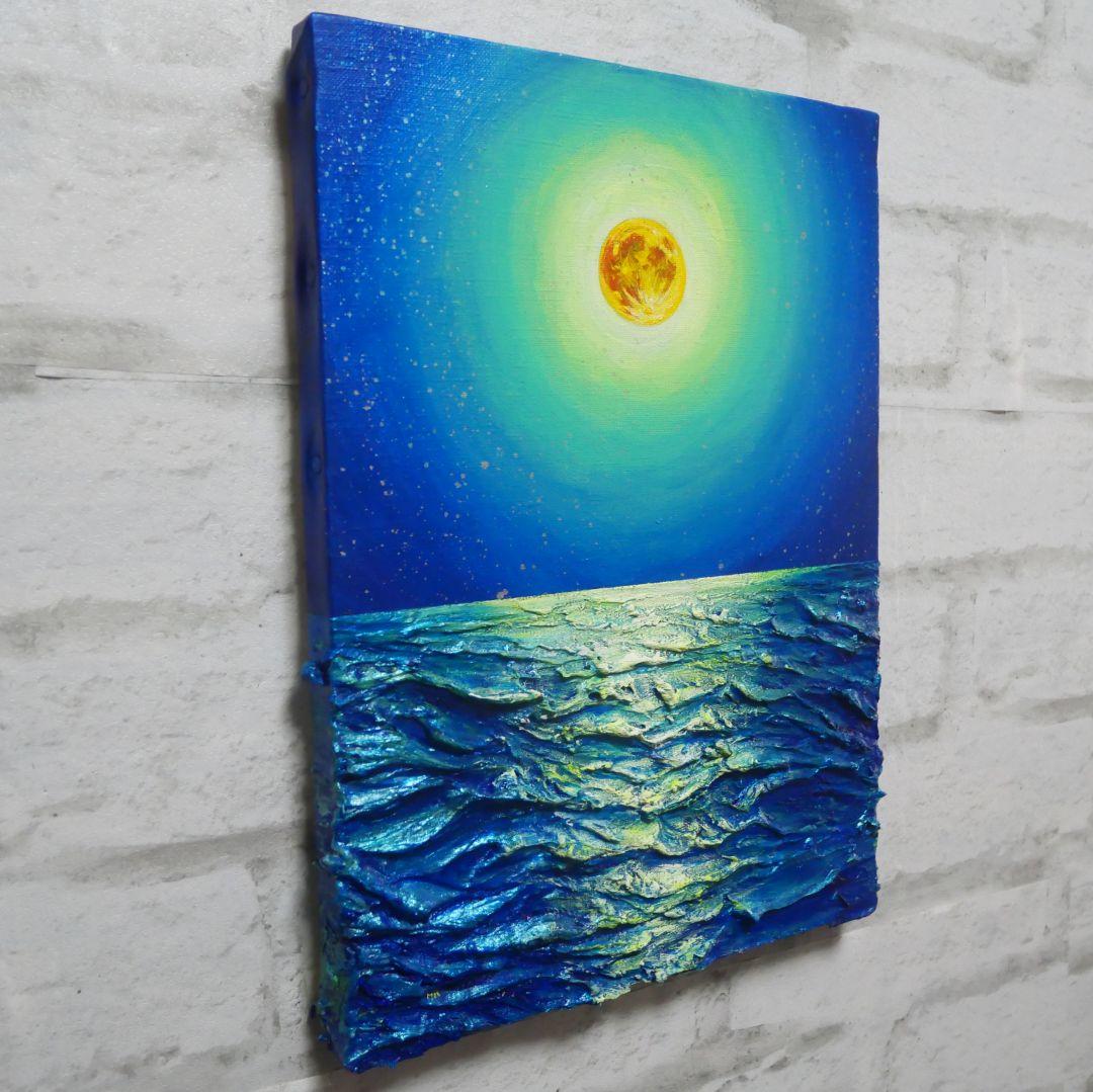 油絵 油彩 油彩画 絵 絵画【満月の海 】Ｆ4号