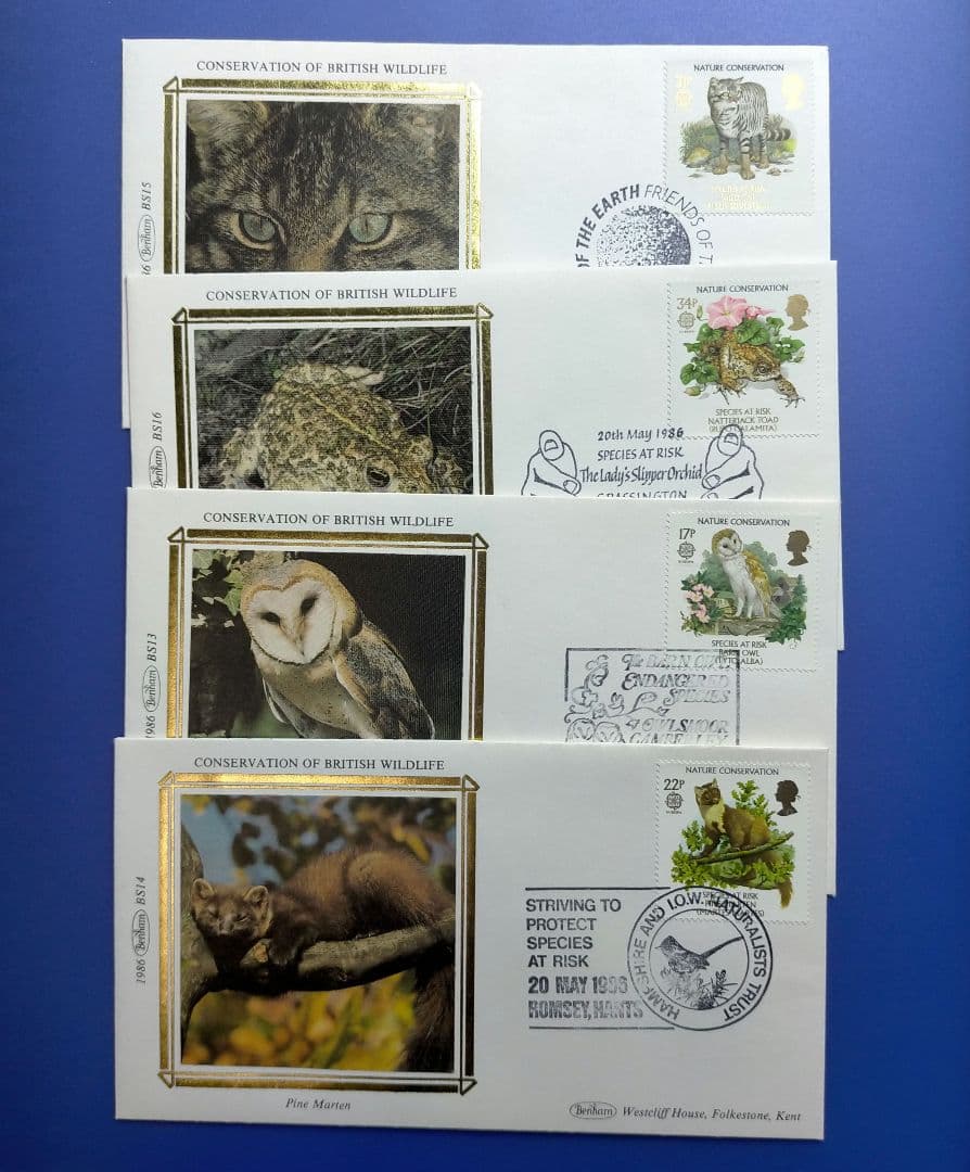 売約3930 外国切手 イギリス 1986年 自然保護 絶滅危惧種初日カバー4種