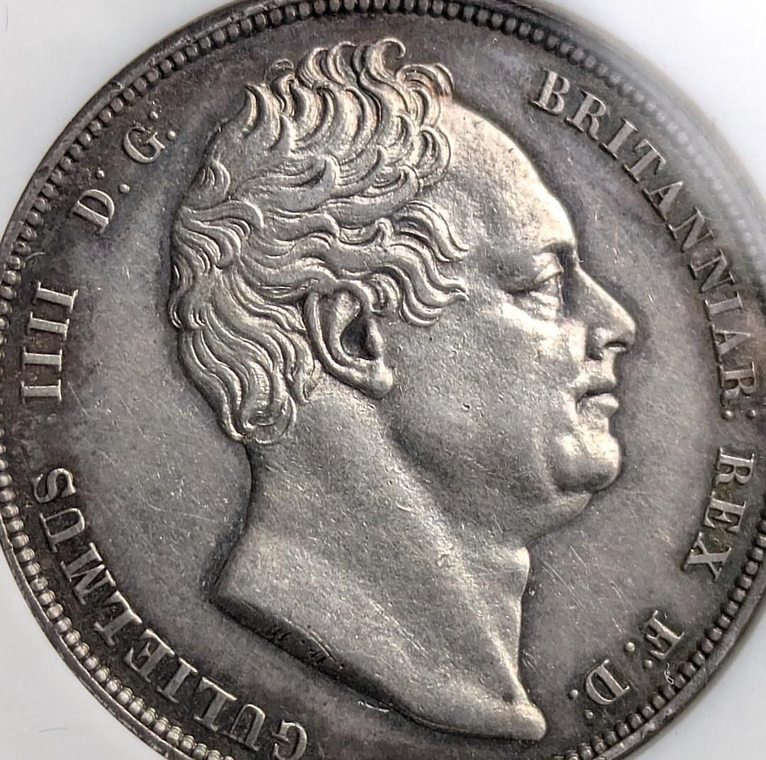 1834年 イギリス ハーフクラウン銀貨 WW Script NGC AU58