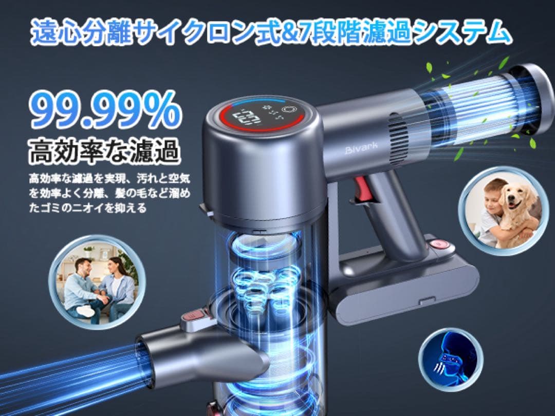 50Kpa強力吸引✨コードレス掃除機 65分連続稼働 自立式 LED 低騒音