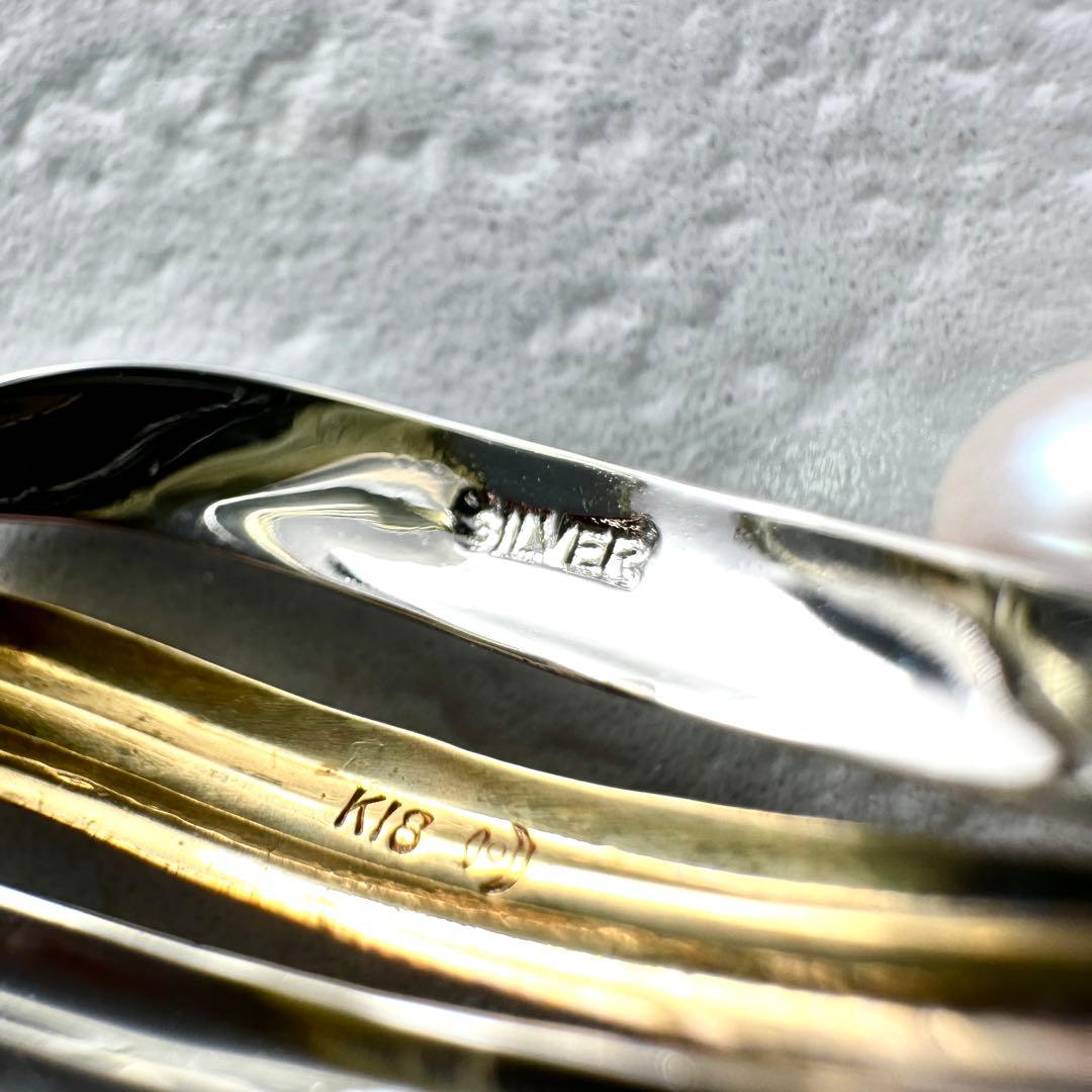 TASAKI　タサキ　3珠　パール付　コンビ　ブローチ　シルバー　K18