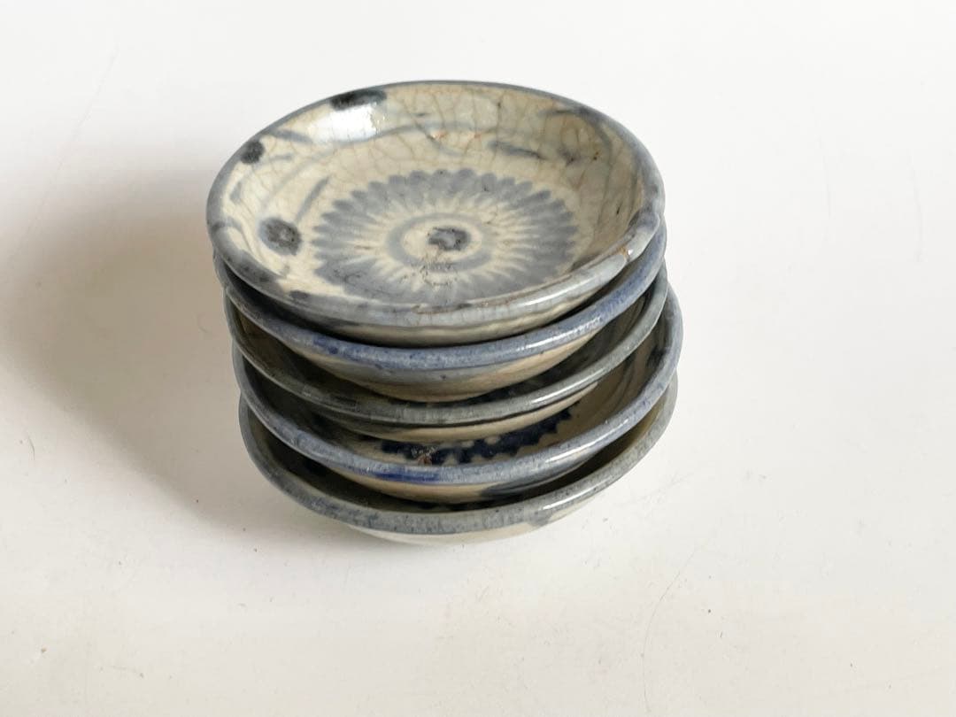 骨董　アンティーク　清朝　中国　染付　花文様　豆皿　小皿　手塩皿　5枚