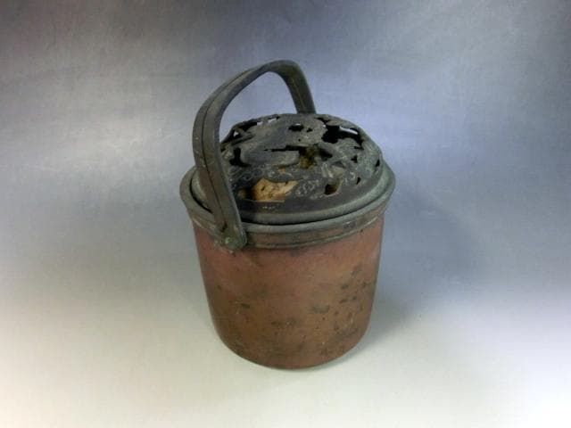 手炉■古銅製 手あぶり 手焙り 手火鉢 火入れ 火器 透かし火屋 雲竜 時代物■