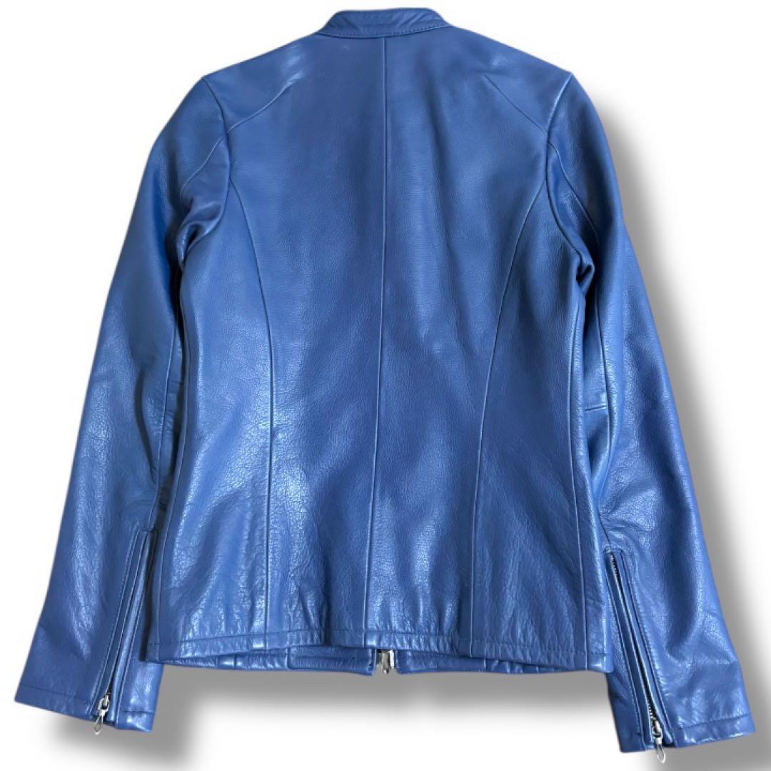 【美品】ゴスタールジフーガ★Y2K★牛革レザーシングルライダースジャケット青S