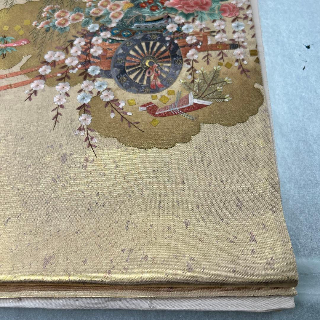 金色 花柄 袋帯1222