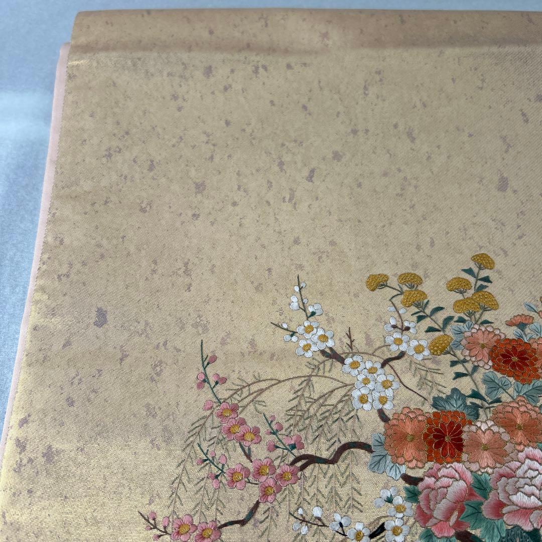 金色 花柄 袋帯1222