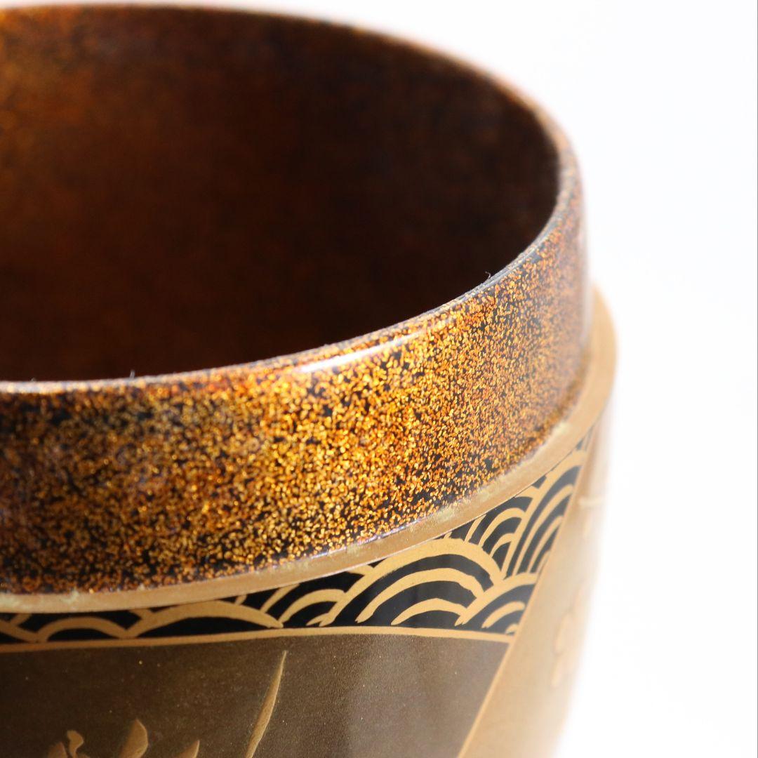 青海波に五君子蒔絵 中棗 松竹梅 内金梨子地 茶道具　M881