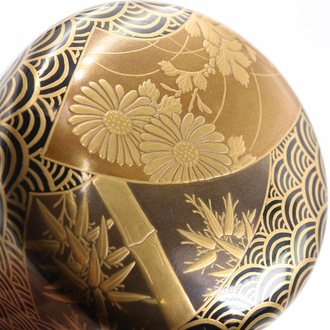 青海波に五君子蒔絵 中棗 松竹梅 内金梨子地 茶道具　M881